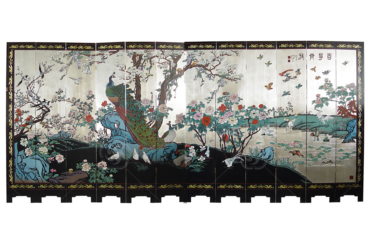 刻漆屏風(fēng)《百花齊放》