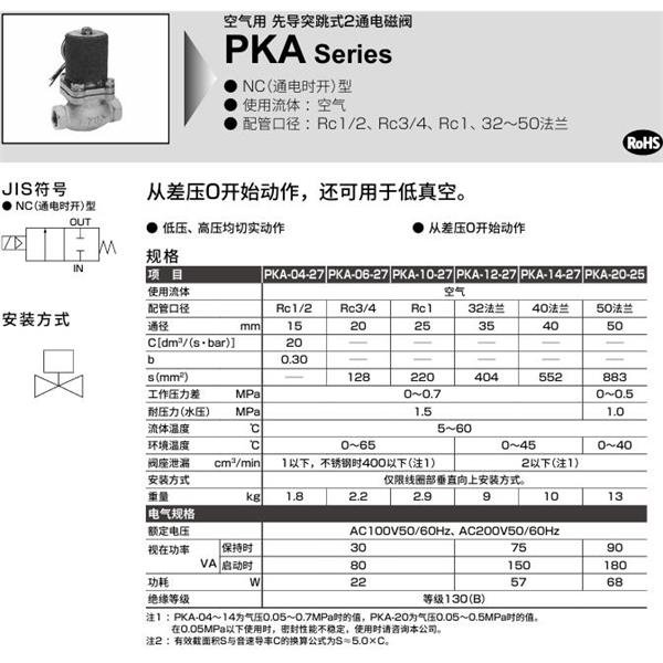 CKD喜開理空氣用先導(dǎo)突跳式2通電磁閥PKA-14-27-C-3M-AC100V