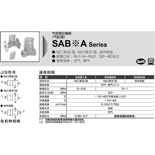 CKD喜開(kāi)理氣控型2通閥（氣缸閥）SAB3A-15A-0B