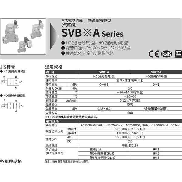 CKD喜開理氣控型2通閥（氣缸閥）SVB2A-80A-02CS-AC100V