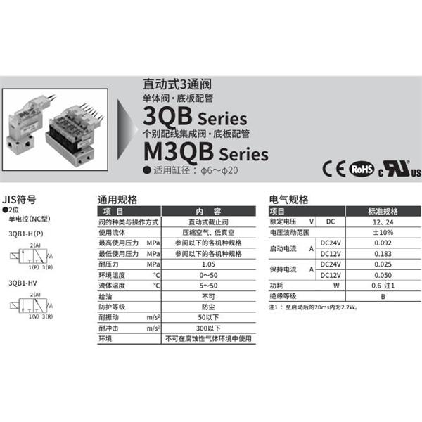 CKD喜開理直動式3通電磁閥3QB119-M5-C21HV-4