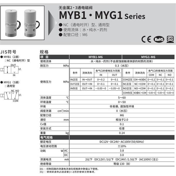 CKD喜開(kāi)理無(wú)金屬2?3通電磁閥MYB1-M6-DC12V