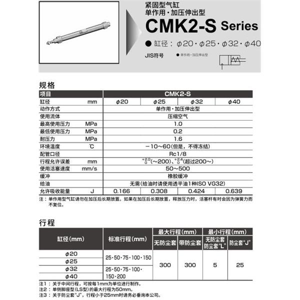 CKD喜開理緊固型氣缸CMK2-S-TB-40-300-FEB2