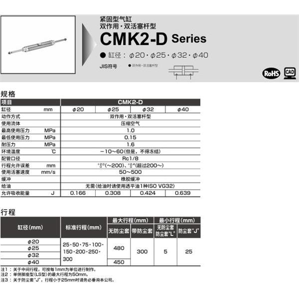 CKD喜開理緊固型氣缸CMK2-D-TA-25-100-JI