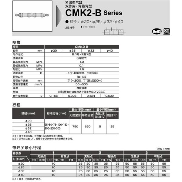 CKD喜開理緊固型氣缸CMK2-B-00-20-25-25-JI