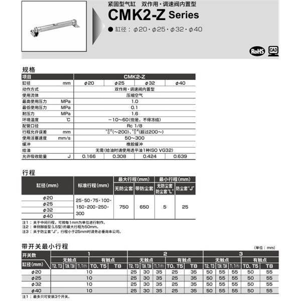 CKD喜開理緊固型氣缸CMK2-Z-TA-25-100-JI