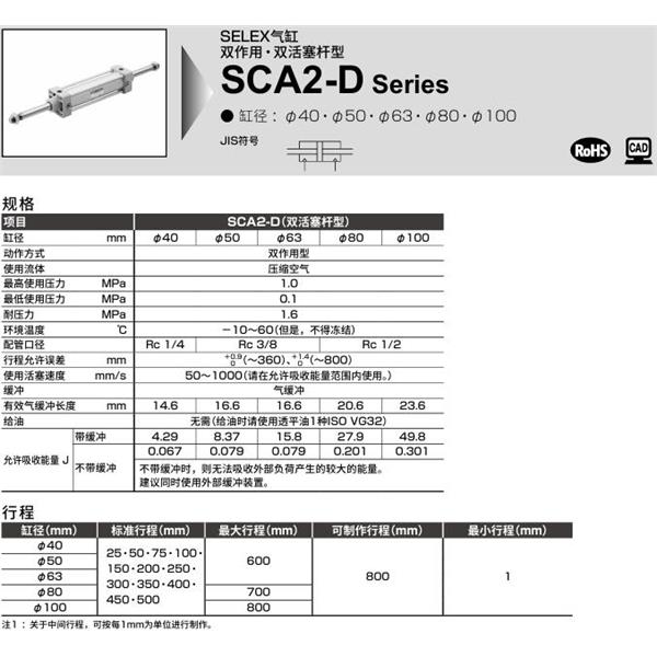 CKD喜開理SELEX氣缸SCA2-D-FC-50B-100-SI