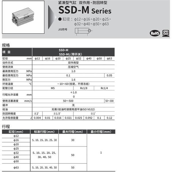 CKD喜開(kāi)理超級(jí)緊湊型氣缸SSD-M-32-5-N-LB-I