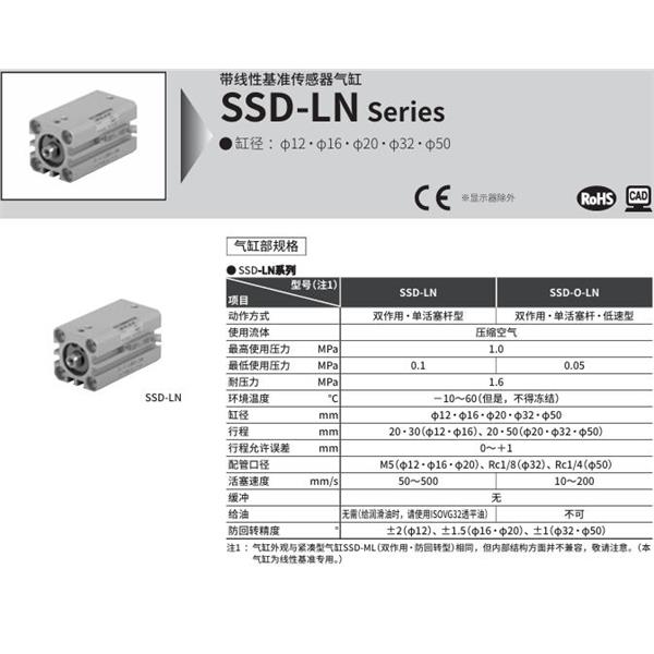 CKD喜開(kāi)理扁平緊湊型氣缸SSD-0-LN-1230-10VC125LSDN