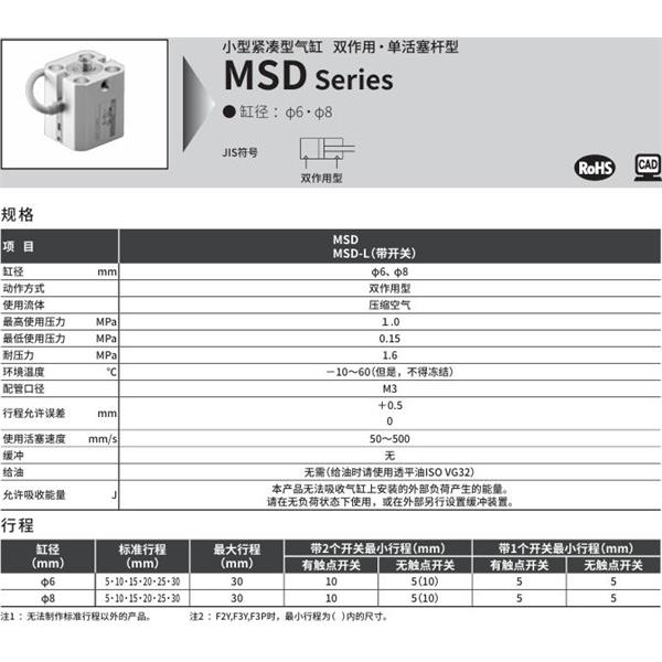 CKD喜開(kāi)理小型帶線性導(dǎo)軌緊湊型氣缸MSD-8-30-R