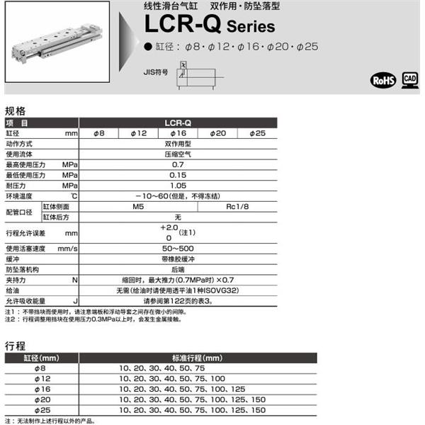 CKD喜開理線性滑臺氣缸LCR-Q-25-30-S202DTBL