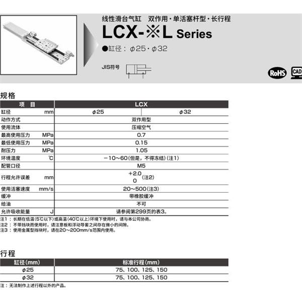 CKD喜開理線性滑臺氣缸LCX-25L-150-S5