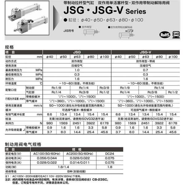 CKD喜開理帶制動(dòng)拉桿型氣缸JSG-V-CA-80B-100-T2H-D-JI