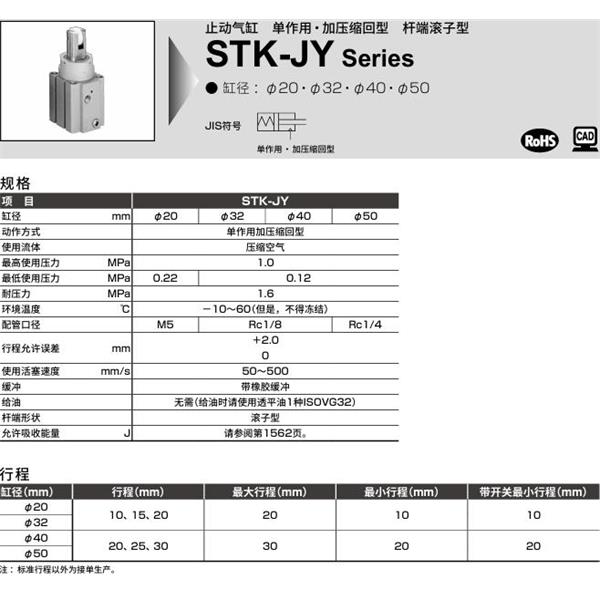 CKD喜開理止動氣缸STK-JY1-50-25-T0H-R-N11