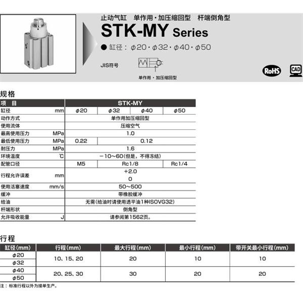 CKD喜開理止動氣缸STK-JY1-50-25-T0H-R-N11