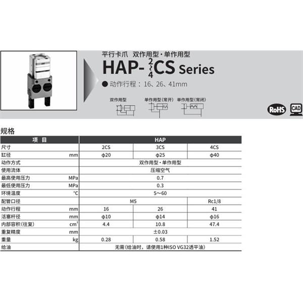 CKD喜開理平行卡爪HAP-3CS-Y1