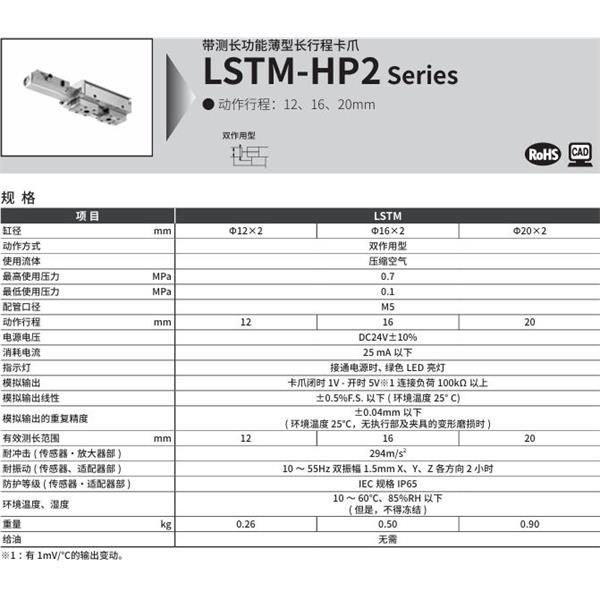 CKD喜開理帶測(cè)長(zhǎng)功能薄型長(zhǎng)行程卡爪LSTM-20A1N-HP2